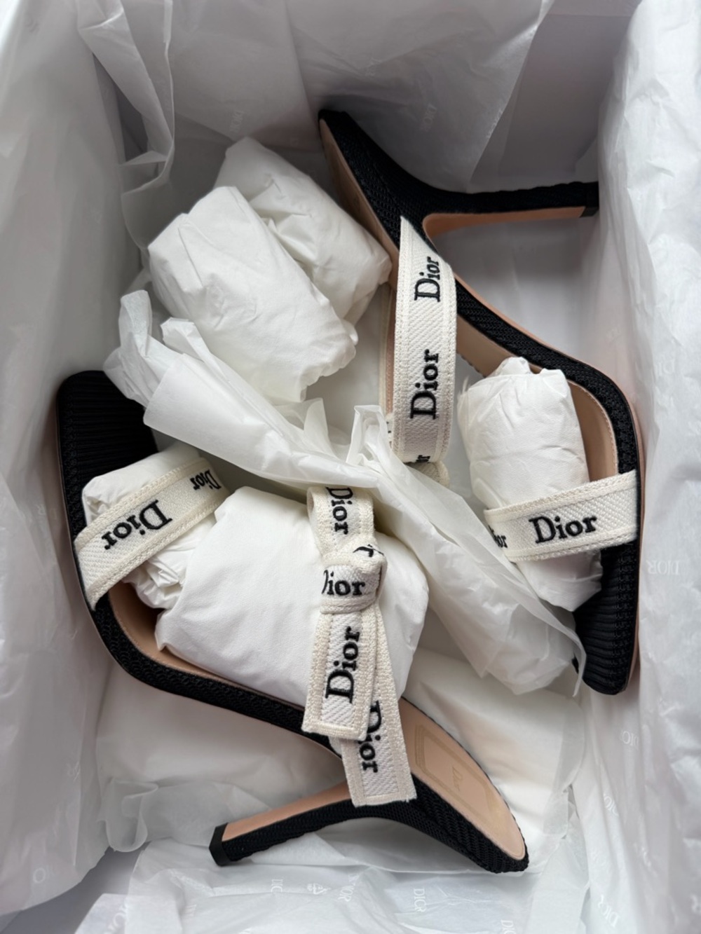 Dior Black & White Logo Strap Heeled Sandals